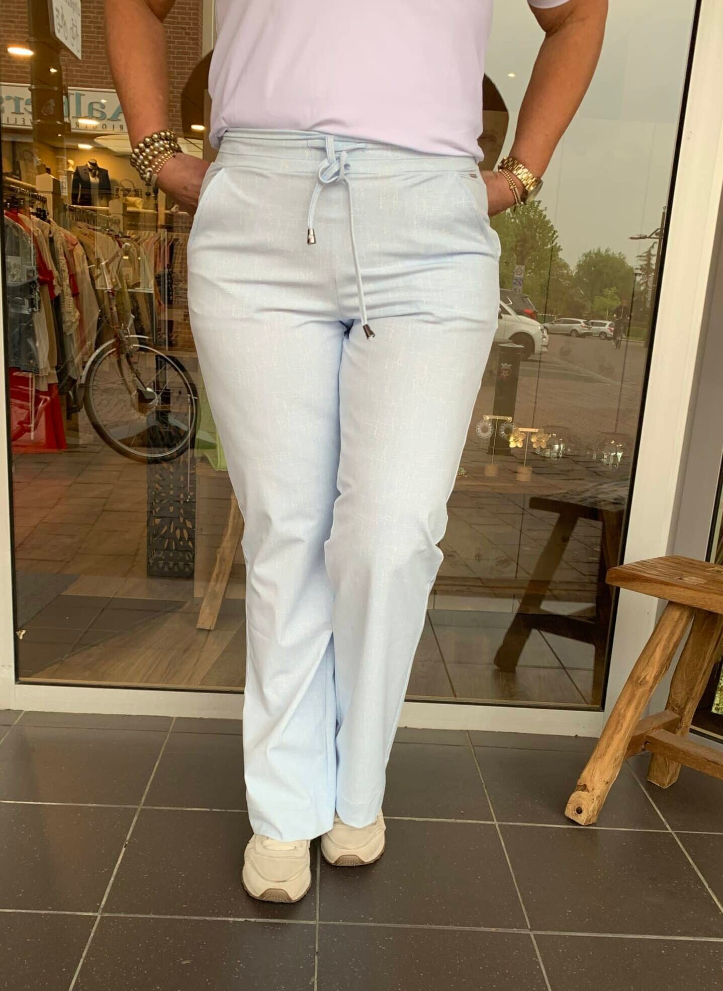 Broek Saar Mi Piace LightBlue/Offwhite Linen