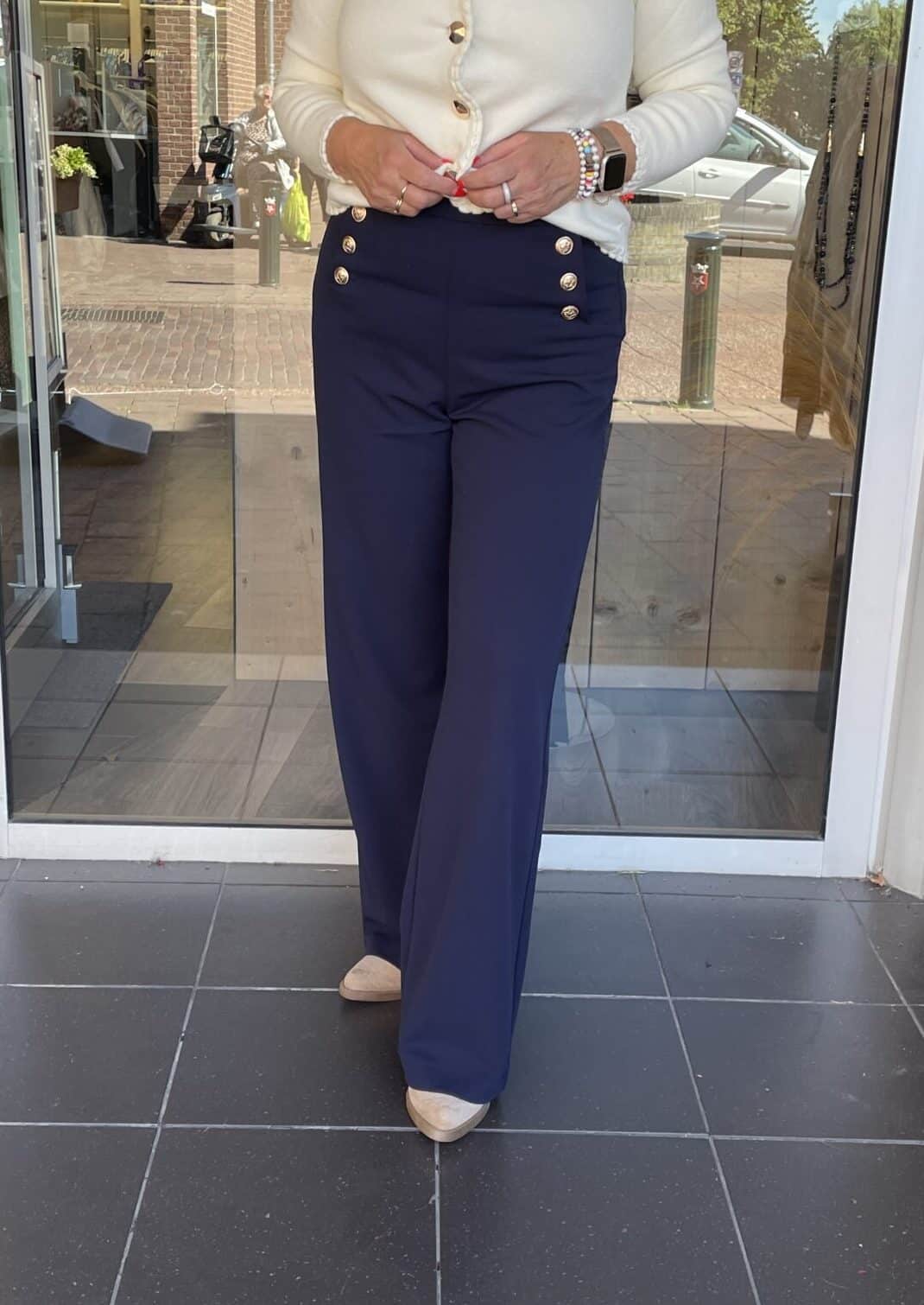 Pantalon Gwen Golden Buttons Donkerblauw